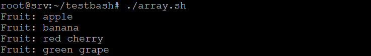 L’output di un ciclo for di Bash con un array