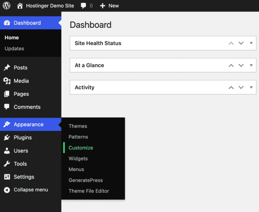 Customizer di WordPress che mostra il percorso di navigazione per creare un menu nidificato
