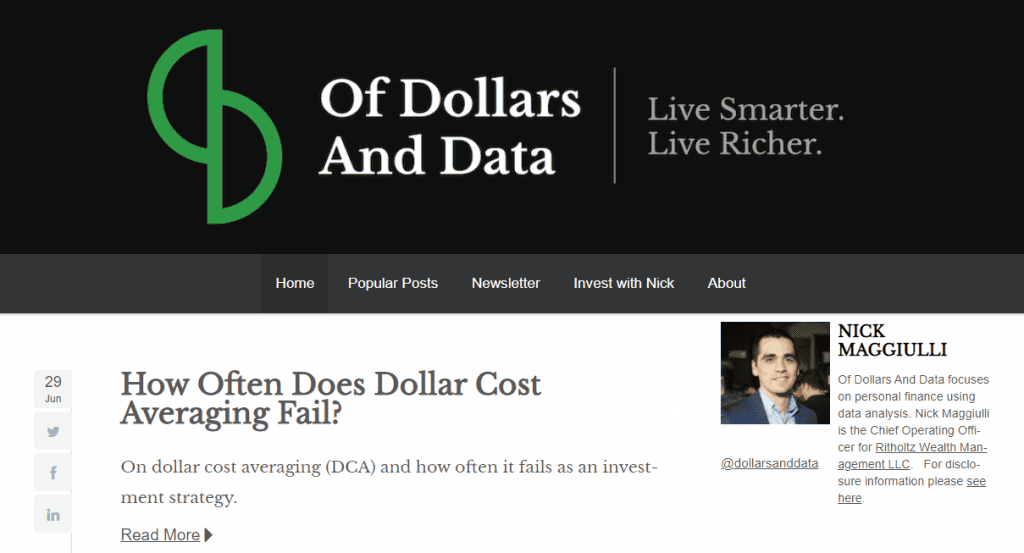 Screenshot della homepage del sito web Of Dollars And Data La homepage del sito web Of Dollars And Data.