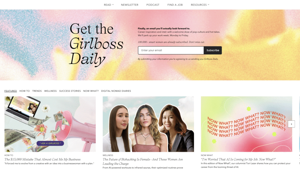 La pagina Blog del sito web di Girlboss