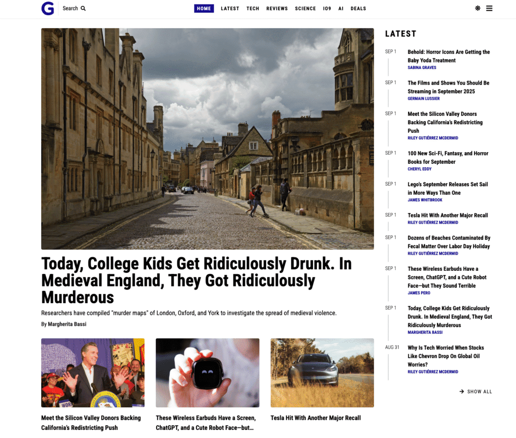 Homepage del blog di Gizmodo