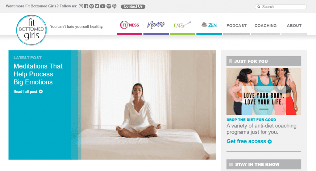 La homepage del sito web Fit Bottomed Girls La homepage del sito web Fit Bottomed Girls.