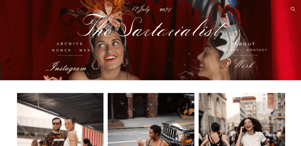Screenshot della home page del sito web The Sartorialist Homepage del blog The Sartorialist