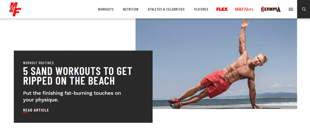 La homepage del sito web Muscle and Fitness La homepage del sito web Muscle and Fitness.