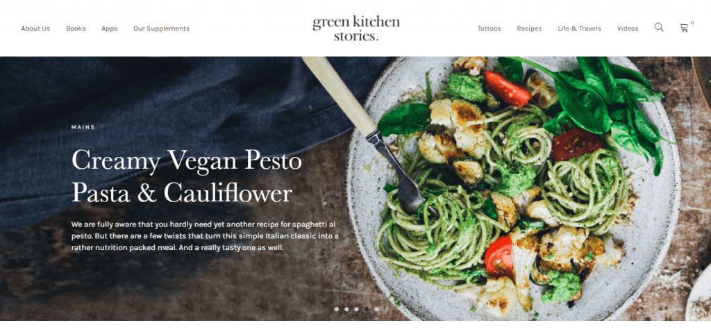Screenshot della homepage del sito web Green Kitchen Stories La homepage del sito web Green Kitchen Stories