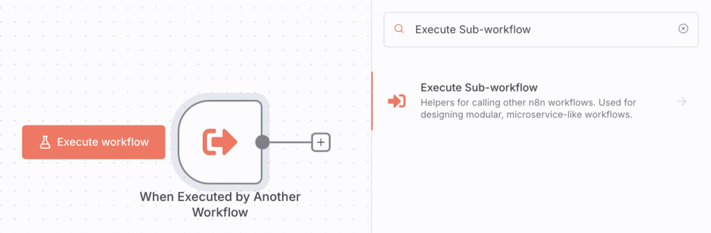 Canvas di n8n con il nodo Execute Sub-workflow.