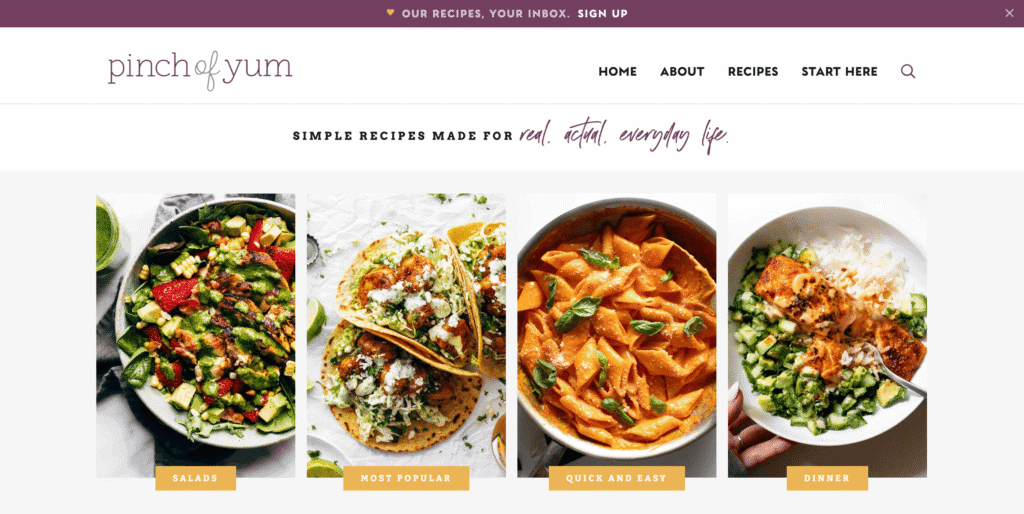 La homepage del blog Pinch of Yum