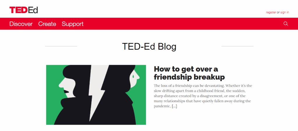 Schermata del blog del sito web di TED-Ed Il blog del sito web TED-Ed.