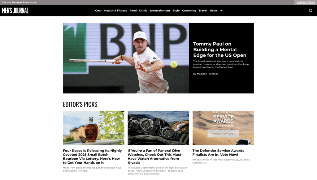 La homepage del sito web di Men's Journal