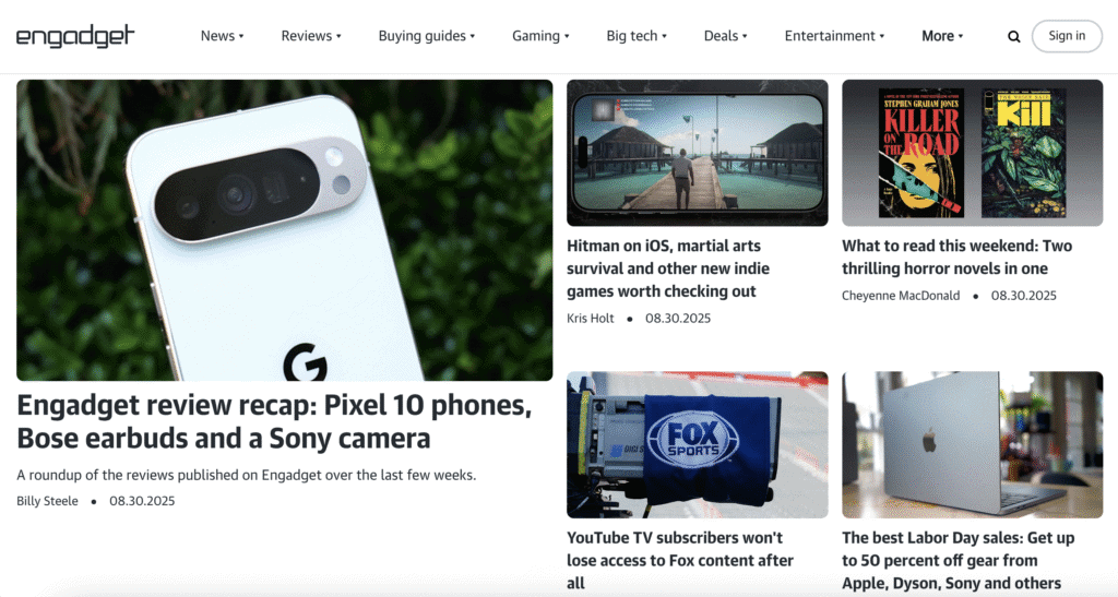 Homepage del blog di Engadget