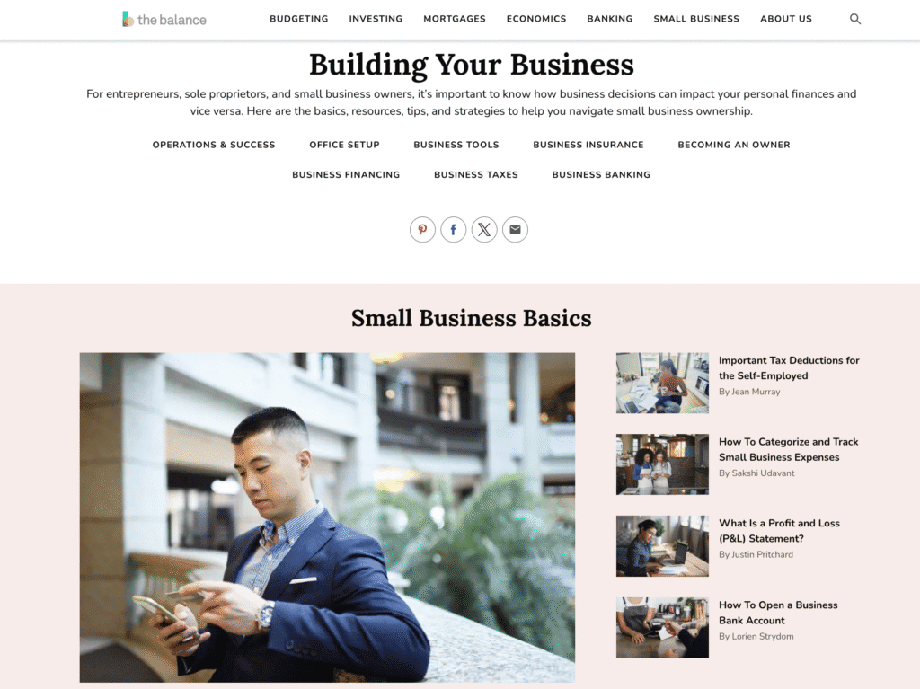 La homepage del sito web The Balance Small Business