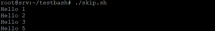 L’output del ciclo bash skip-continue