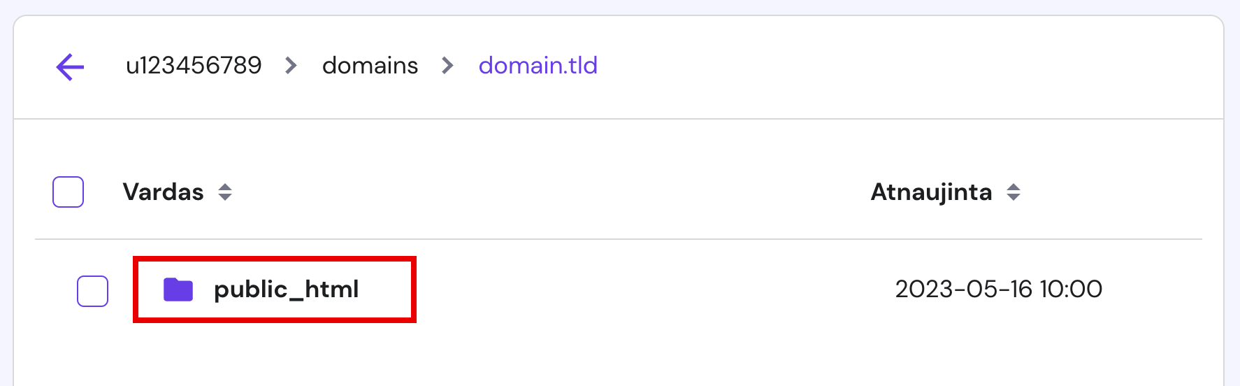 Svetainės public_html katalogas