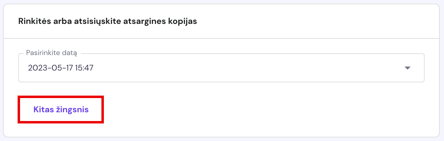 Atsarginės versijos datos pasirinkimas
