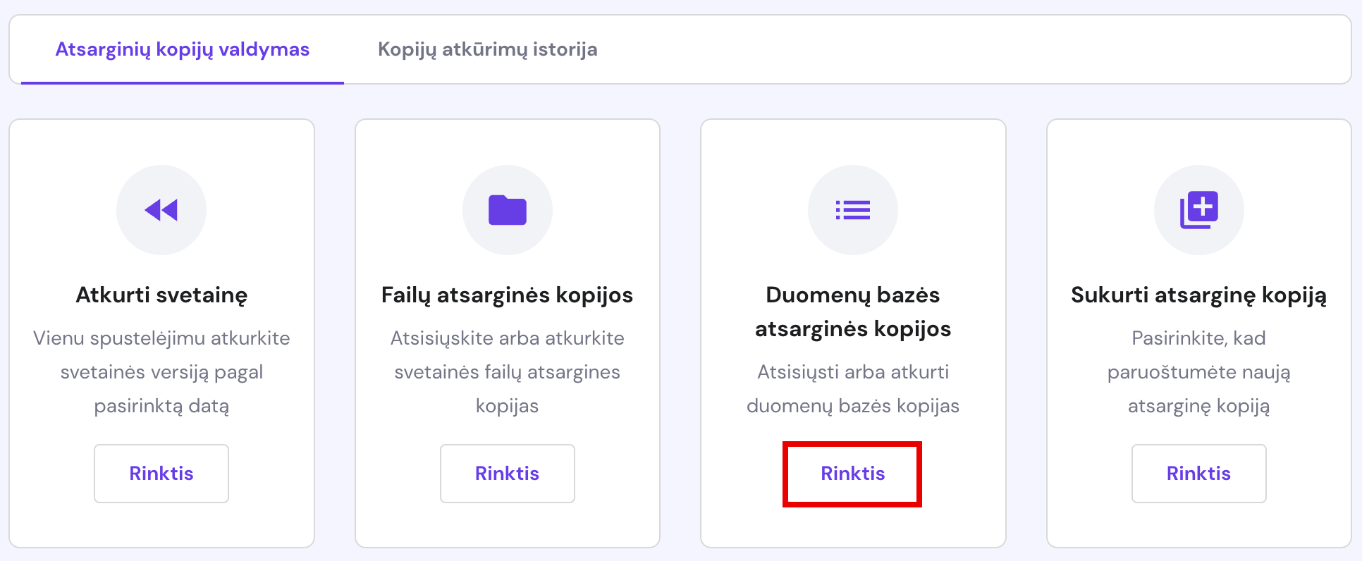 Duombazės atsarginės kopijos atkūrimas