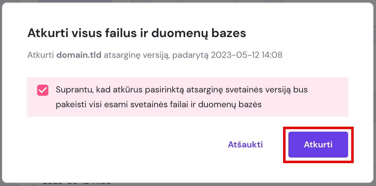 Atkurti visą svetainę