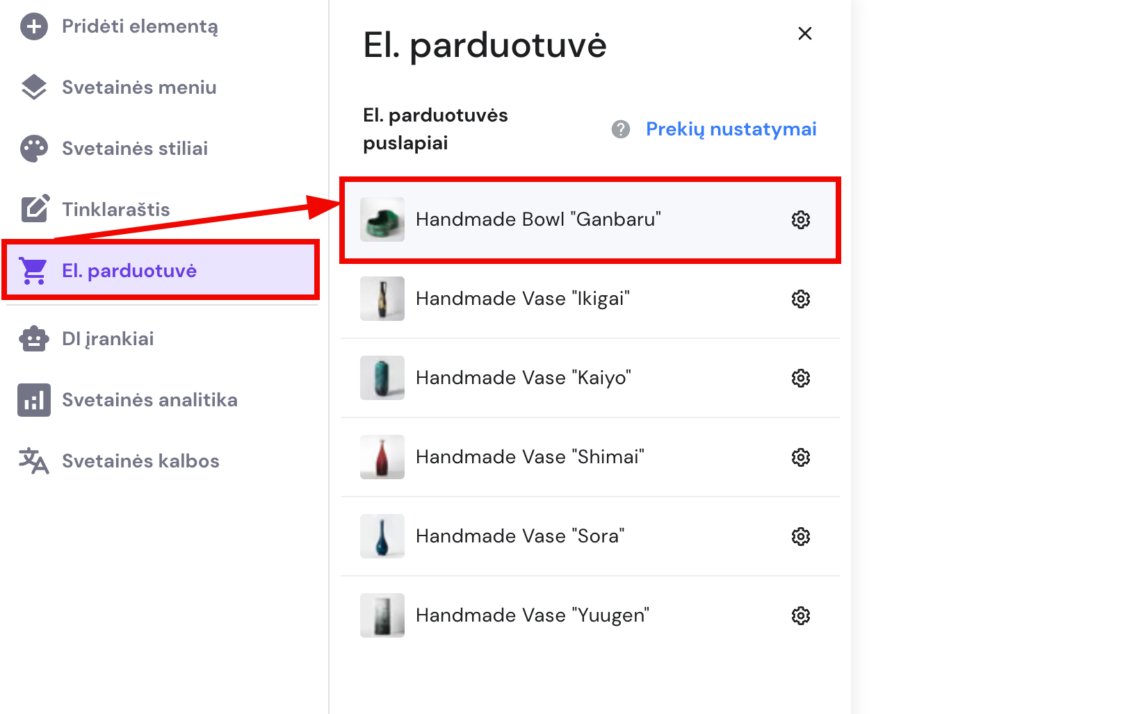 Būdas pasiekti produkto puslapį