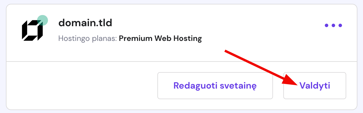 Mygtukas, skirtas atidaryti svetainės valdymo zoną