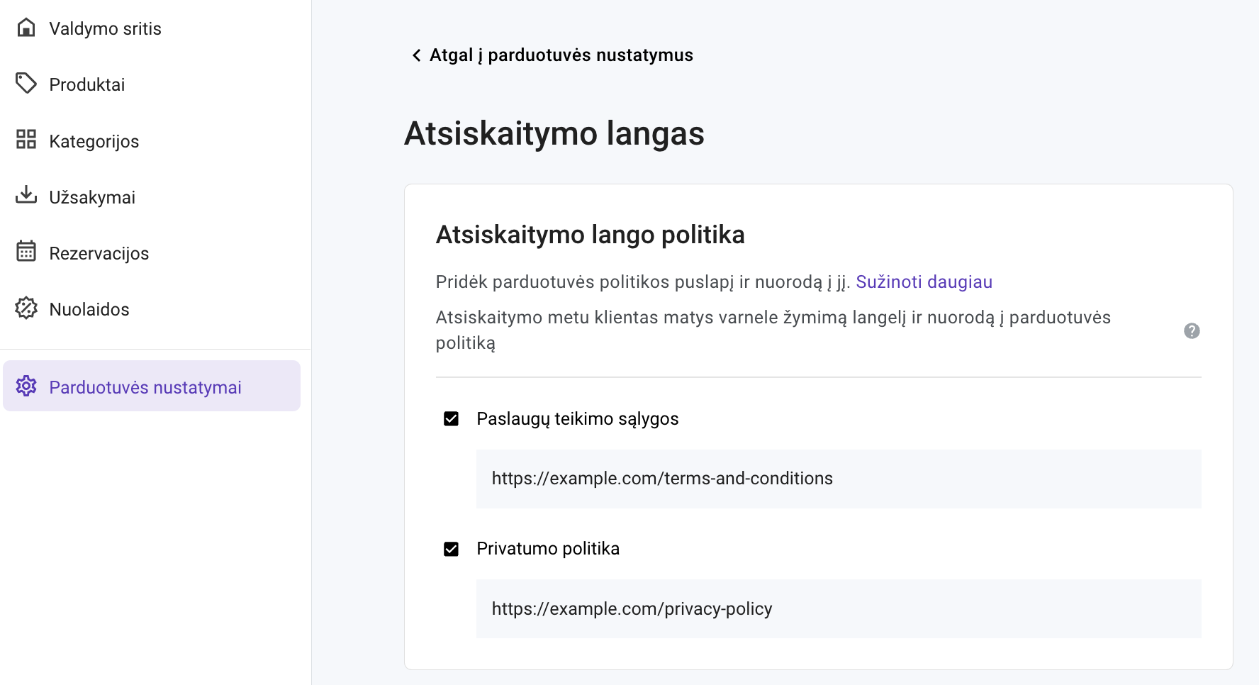 El. parduotuvės atsiskaitymo lango nustatymai Hostinger svetainių kūrimo įrankyje