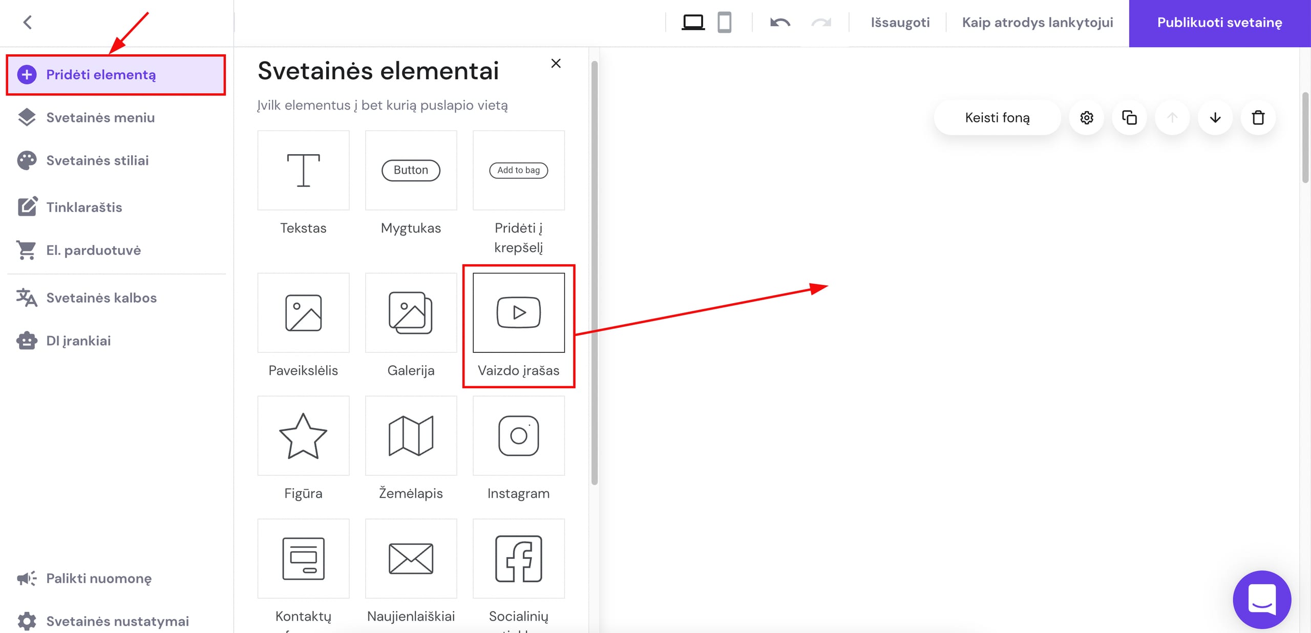 Į svetainę pridedamas vaizdo įrašo elementas