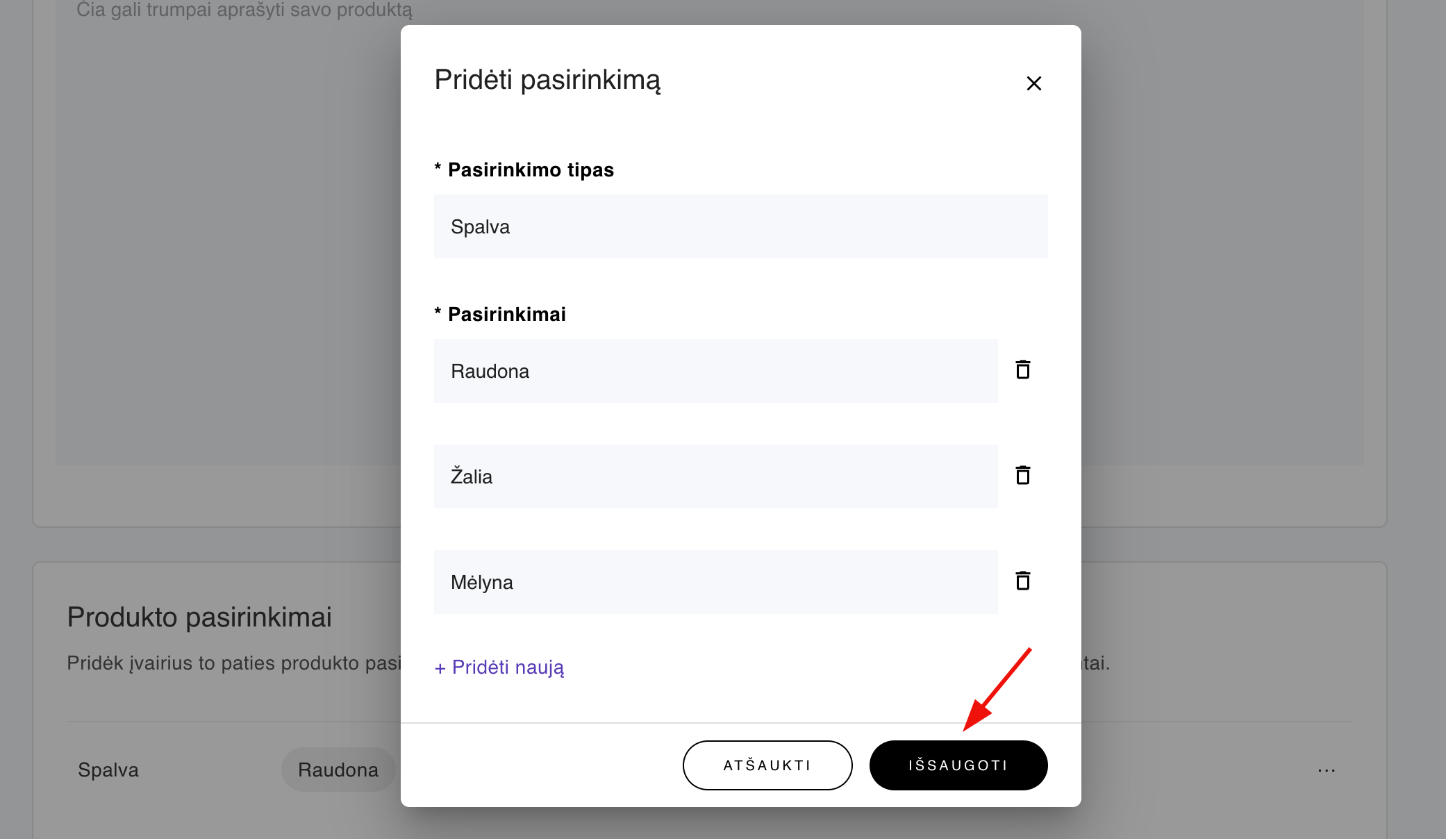 Produkto parinkčių kūrimas Hostinger svetainių kūrimo įrankyje
