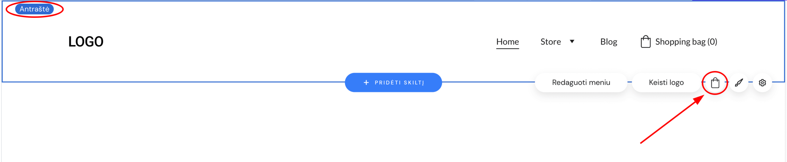 Antraštės nustatymai Hostinger svetainių kūrimo įrankyje
