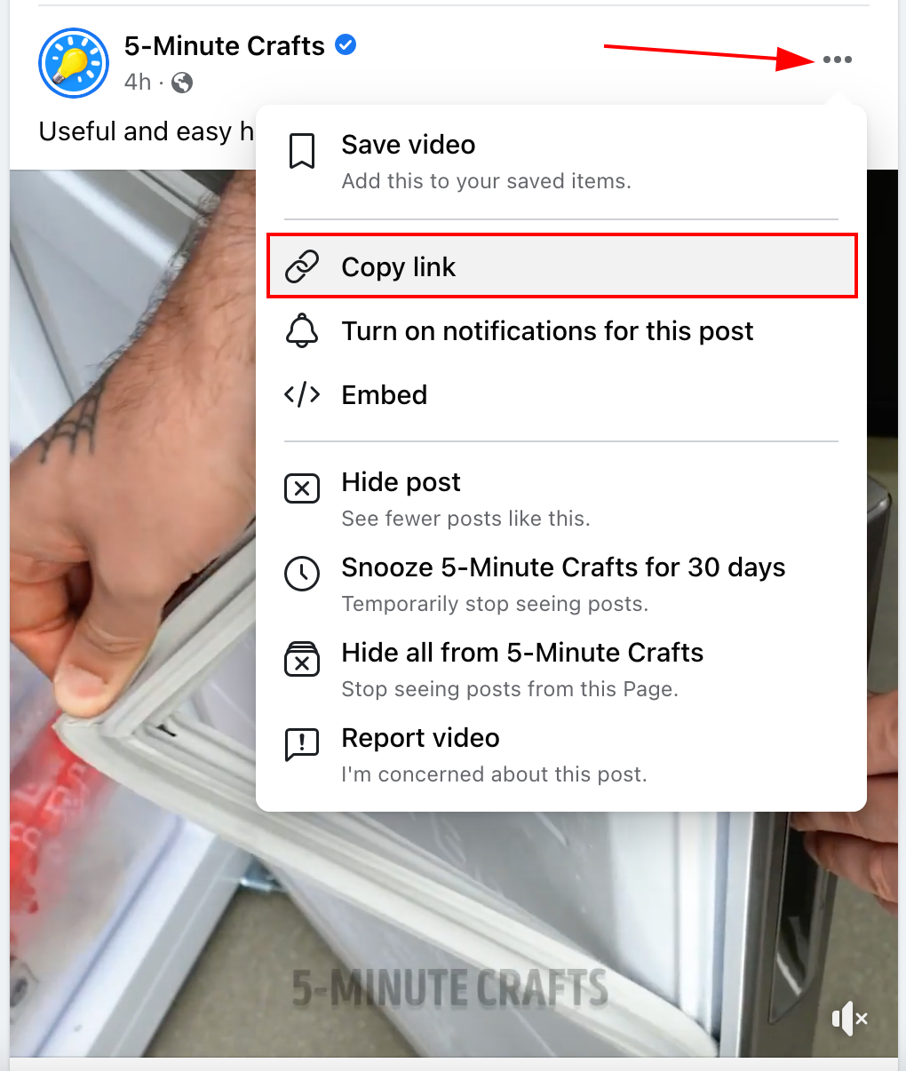 Facebook vaizdo įrašo nuorodos kopijavimas