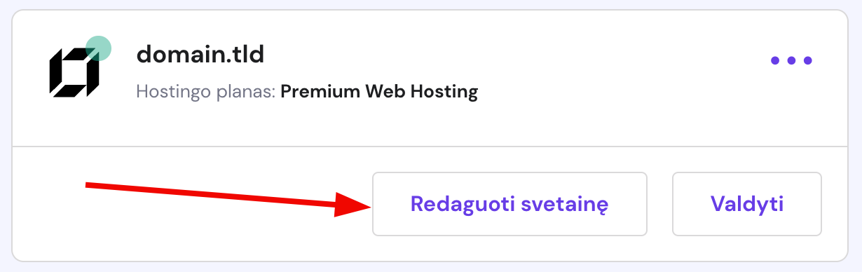 Mygtukas, skirtas atidaryti svetainės redagavimo aplinką