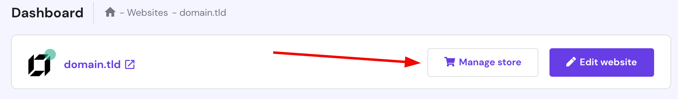 Mygtukas, skirtas atidaryti parduotuvės valdymo zoną