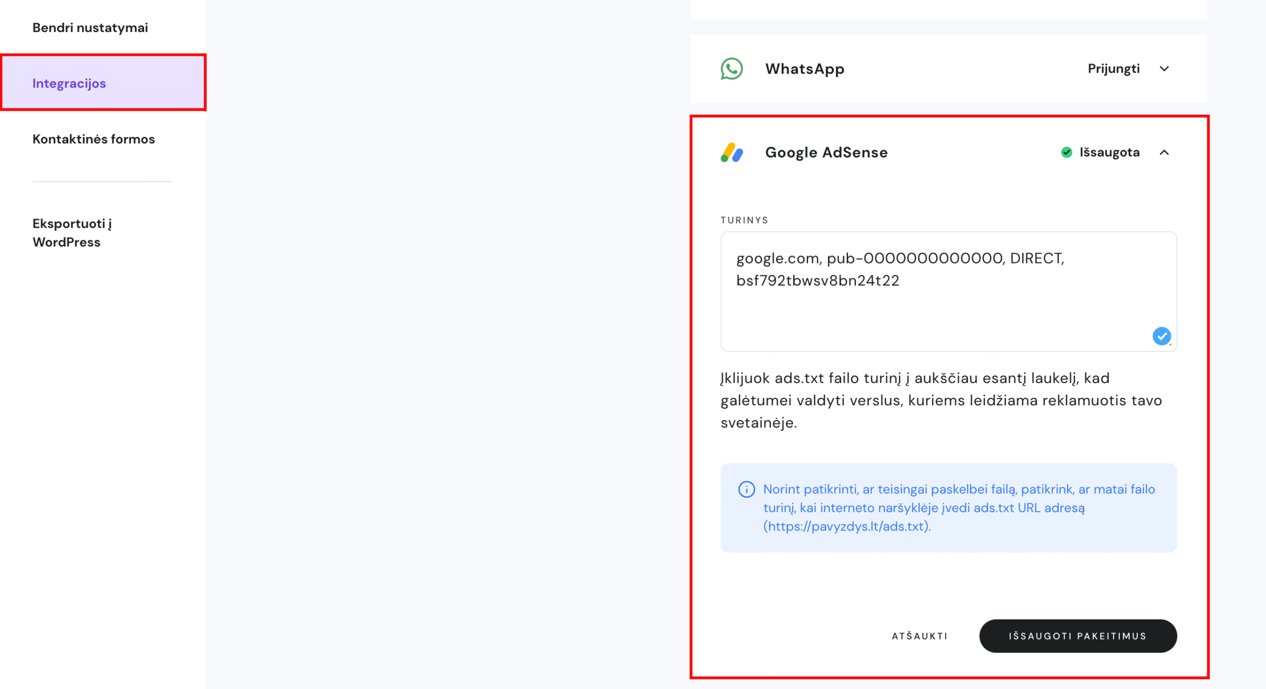  ads.txt failo įkėlimas į svetainę