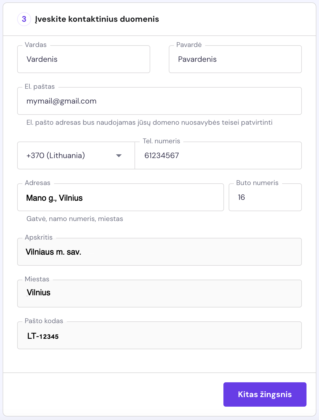 Kontaktiniai domeno savininko duomenys
