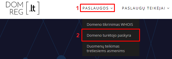 .LT domeno paslaugų valdymas Domreg svetainėje