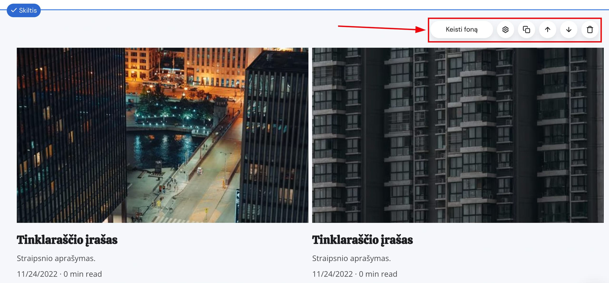 Tinklaraščio skilties nustatymai