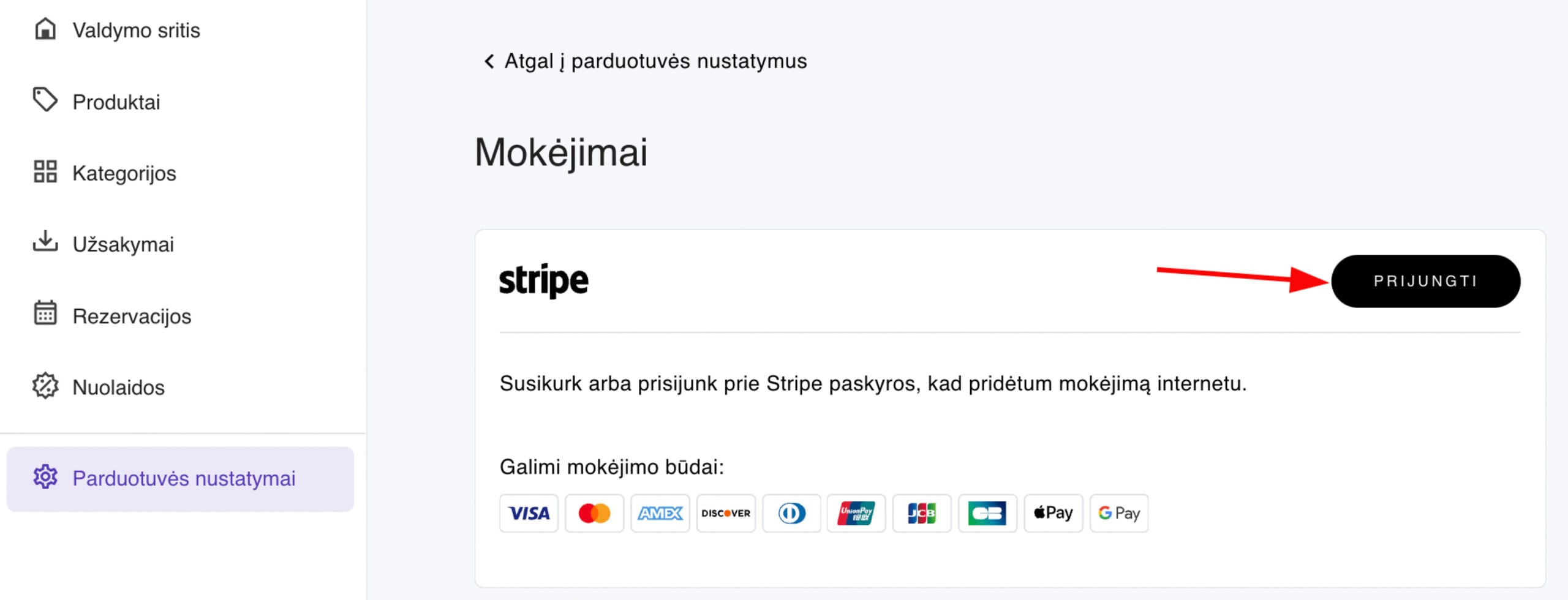 Stripe mokėjimo būdas Hostinger svetainių kūrimo įrankyje