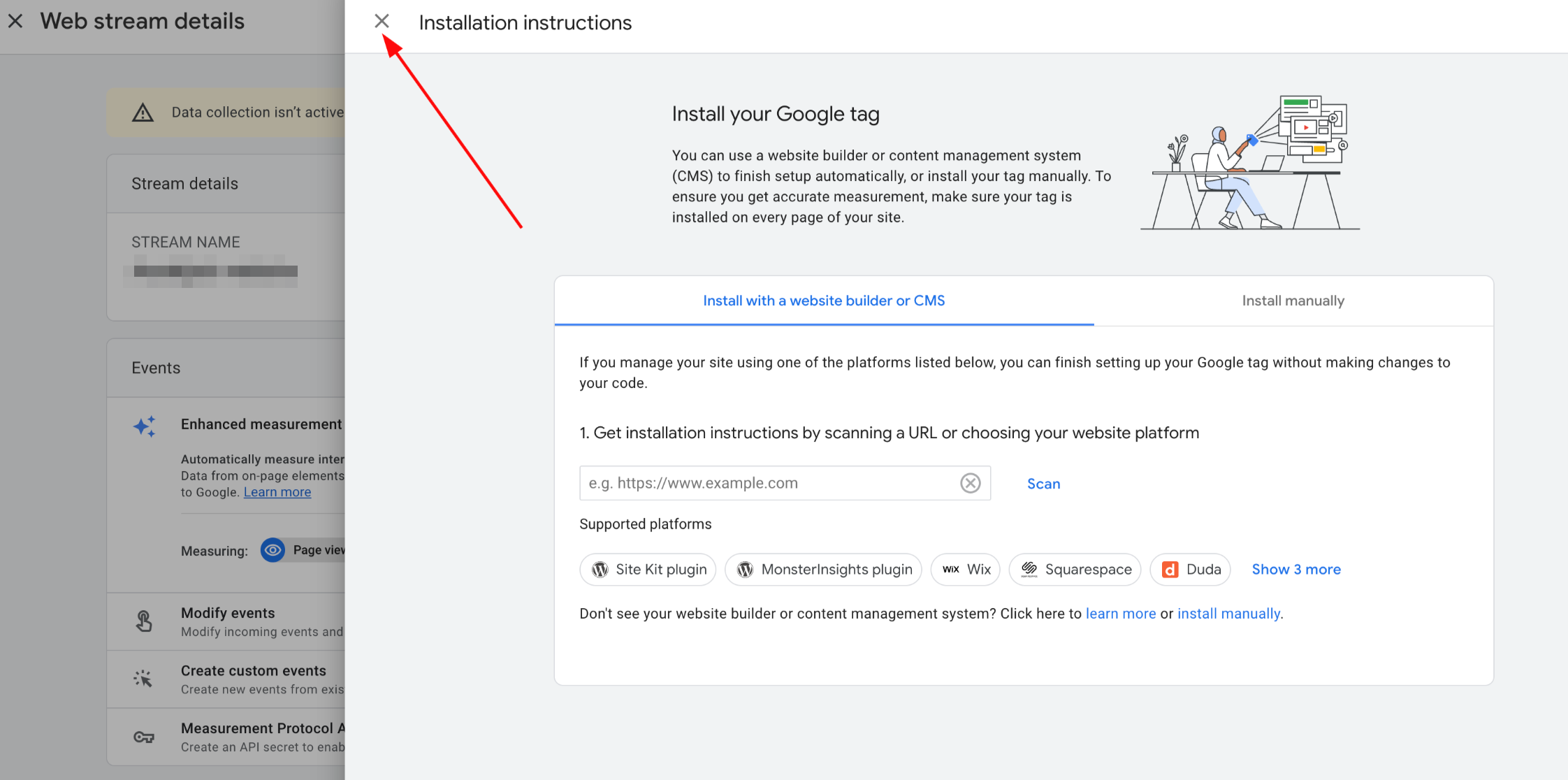 Išjungiamas iššokantis langas su tolimesnėmis instrukcijomis