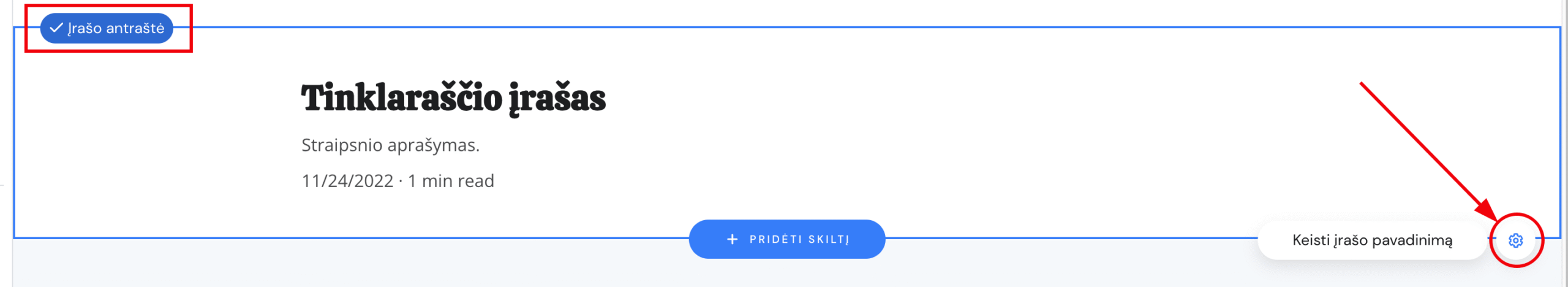 Tinklaraščio įrašo antraštės nustatymai
