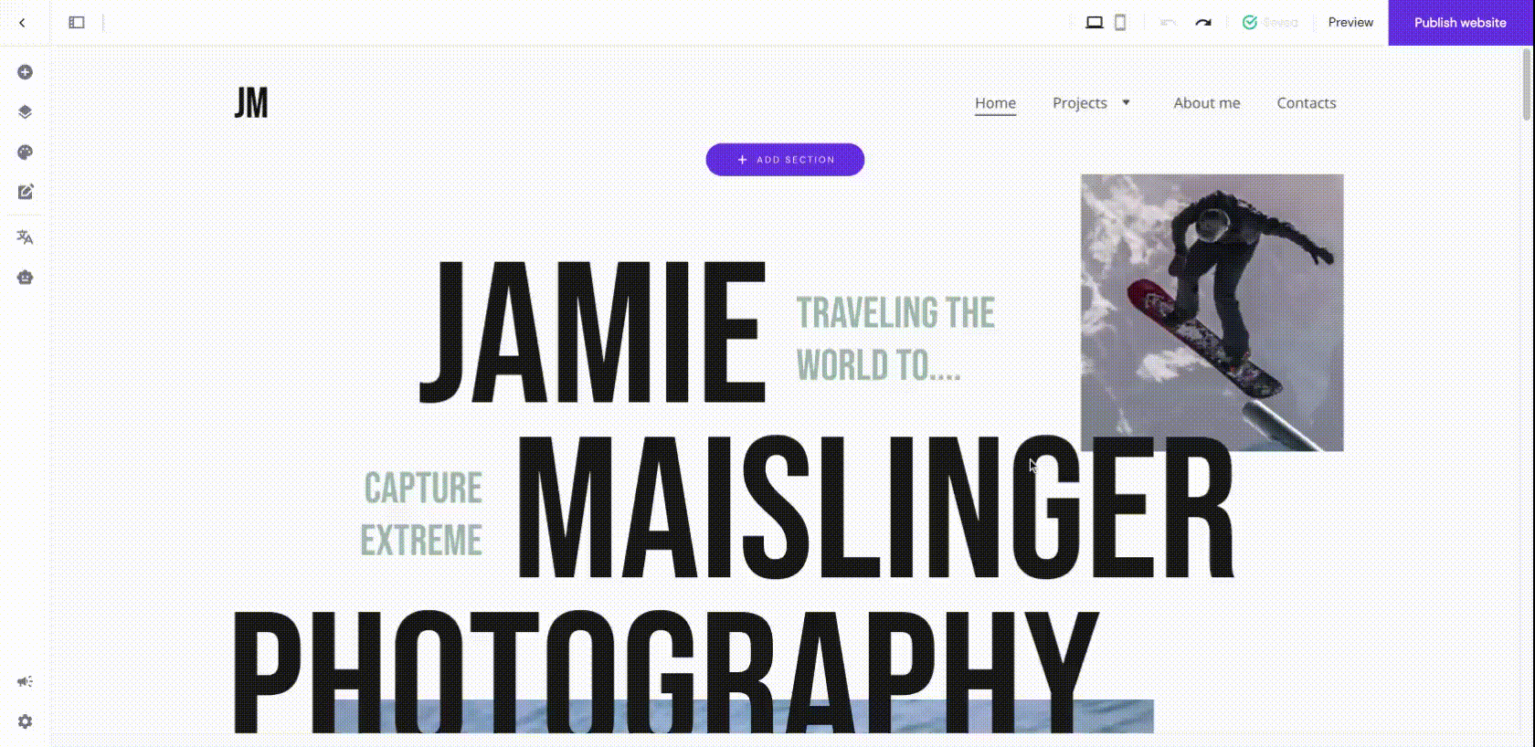 Elementų išdėstymo keitimas Hostinger svetainių kūrimo įrankyje