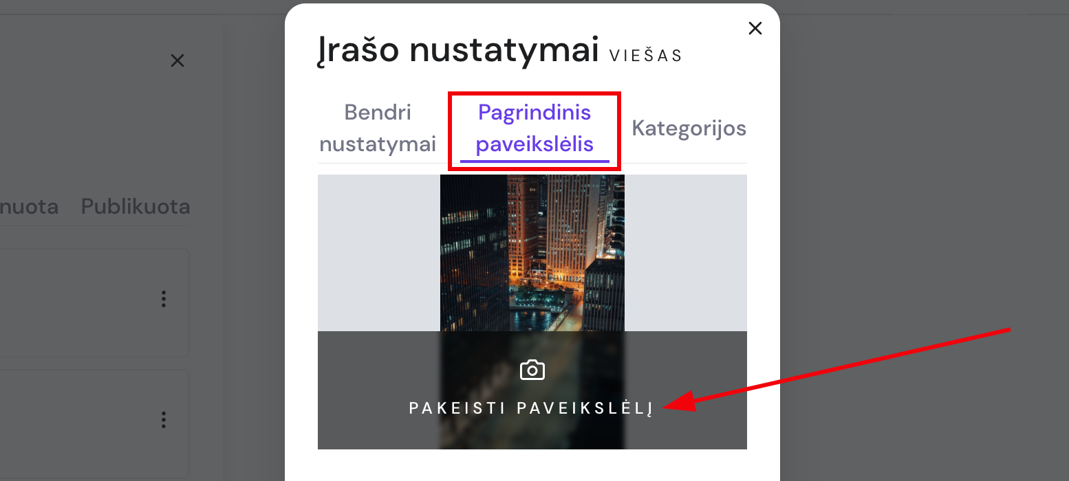 Tinklaraščio įrašo nustatymai Hostinger svetainių kūrimo įrankyje