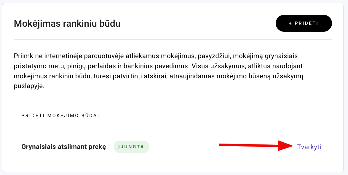 Mokėjimo rankiniu būdu nustatymai Hostinger svetainių kūrimo įrankyje