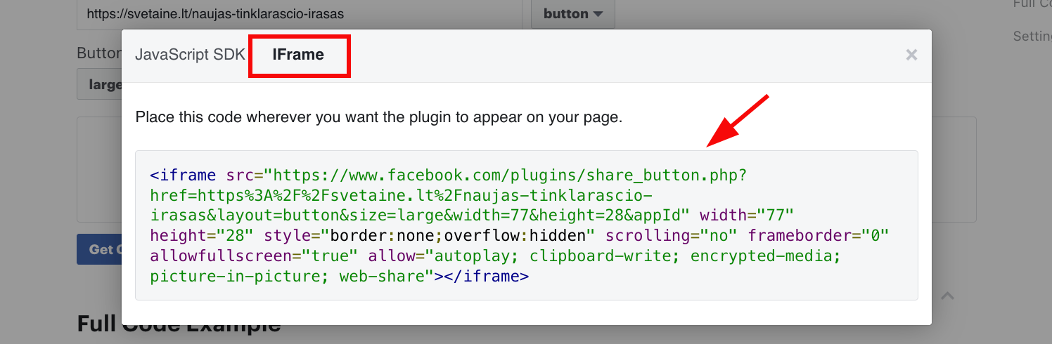 Mygtuko integracijos kodo kopijavimas