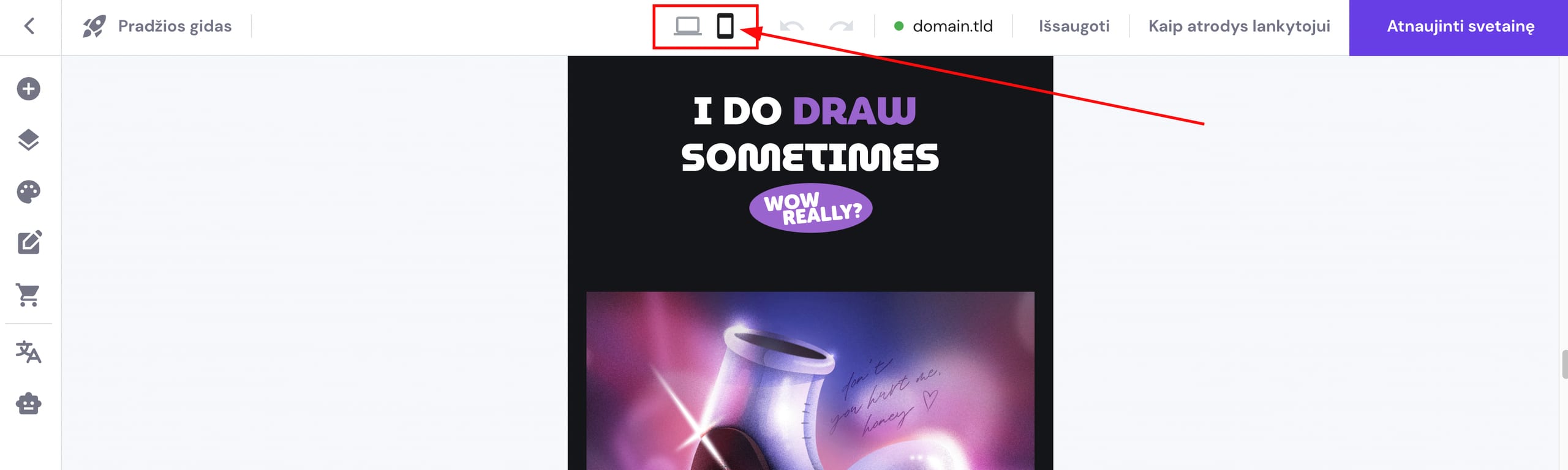 Mobiliojo/darbalaukio režimo perjungimas