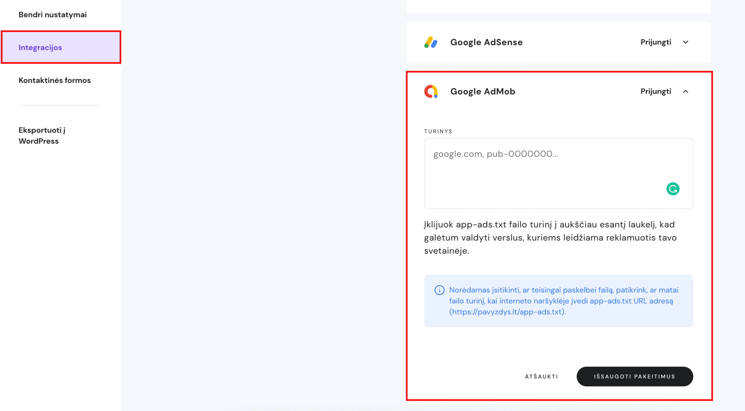 Google AdMob prijungimas naudojant Hostinger svetainių kūrimo įrankį