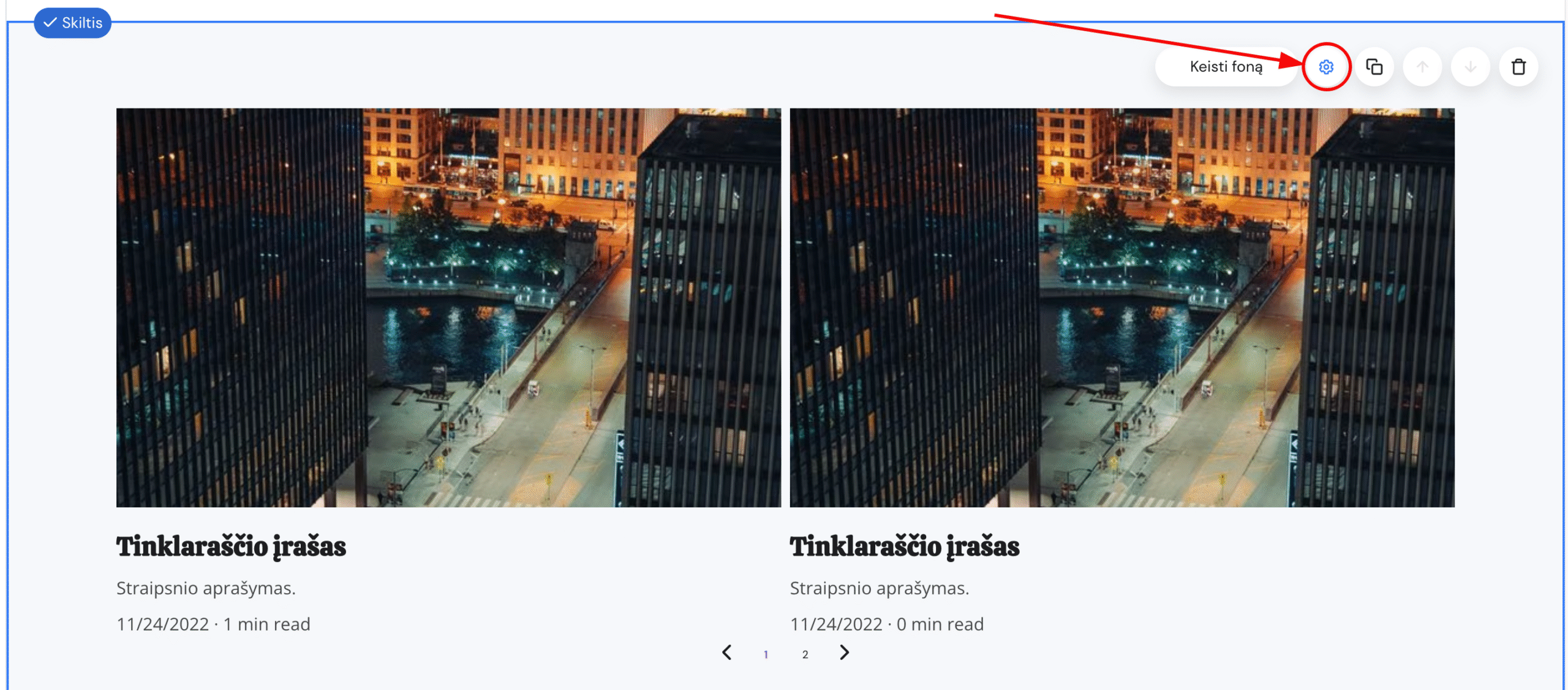 Tinklaraščio skilties nustatymai