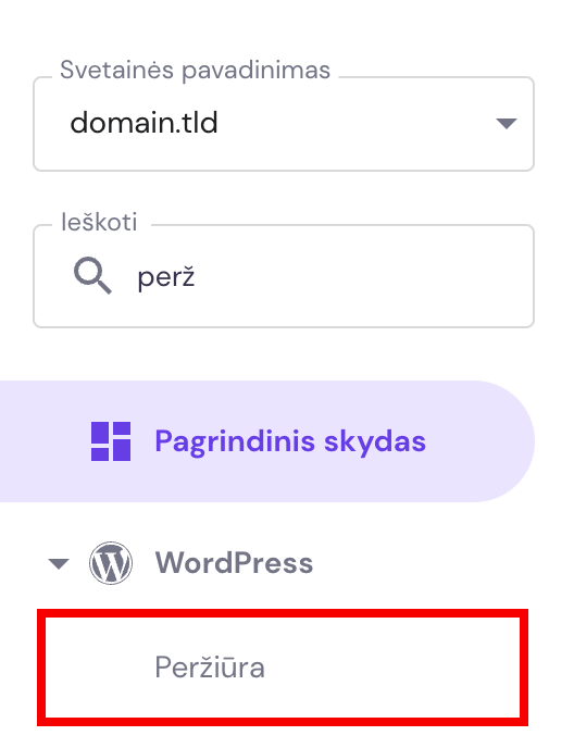 WordPress Peržiūros nustatymų skiltis hPanel valdymo skyde