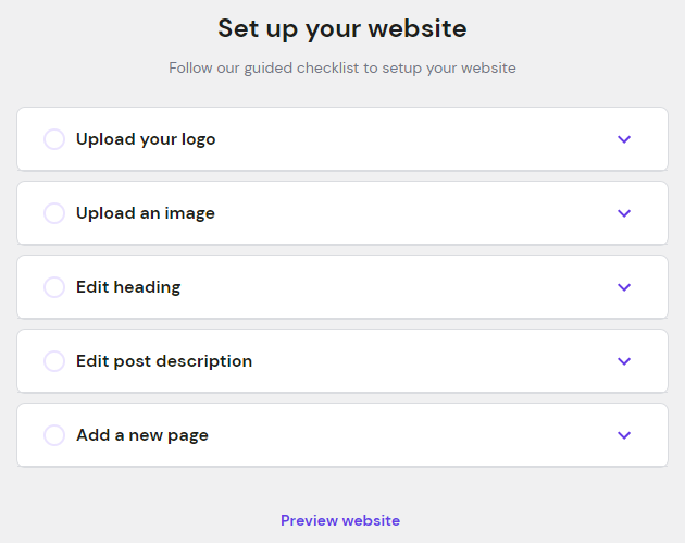 The steps to set up a WordPress website using the Hostinger plugin