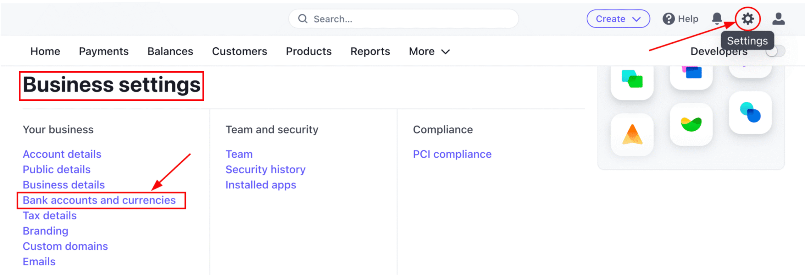 Verslo nustatymai Stripe paskyroje