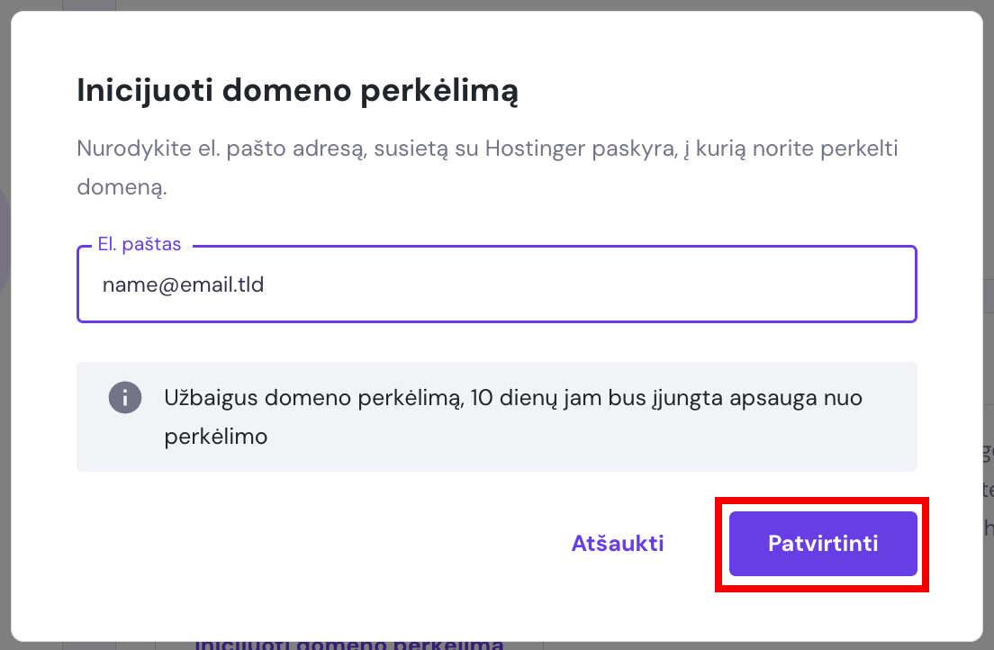 Domeno perkėlimas iš vienos Hostinger paskyros į kitą