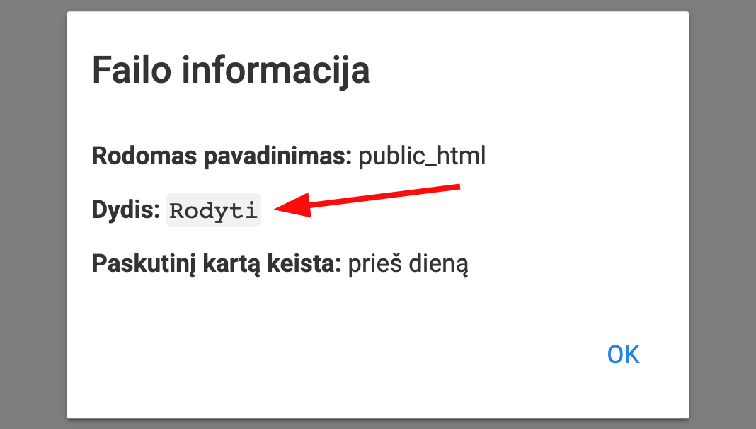 Failų tvarkyklės funkcija, leidžianti pamatyti tikslų katalogo dydį ir jame esančių inodų (t.y. aplankų ir failų) skaičių