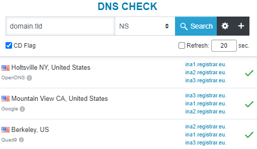 DNS Checker Tool įrankyje matomas domenas, suspenduotas dėl laiku nepatvirtintų kontaktinių domeno savininko duomenų