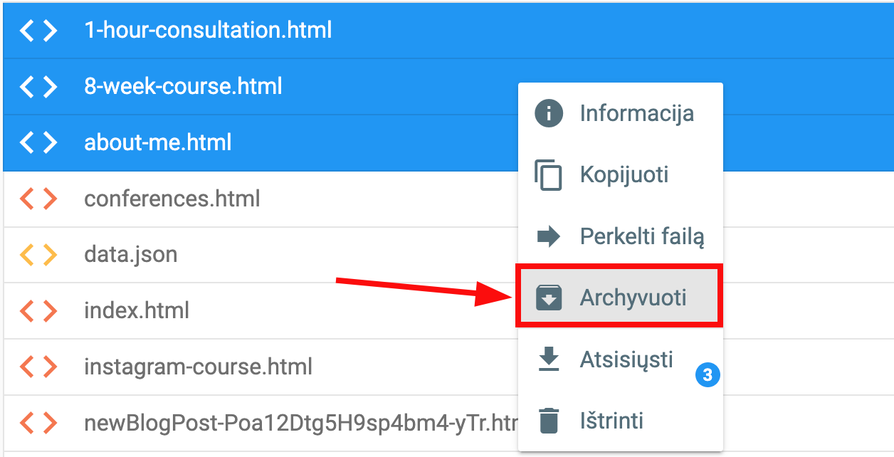 Įrankiai Hostinger failų tvarkyklėje
